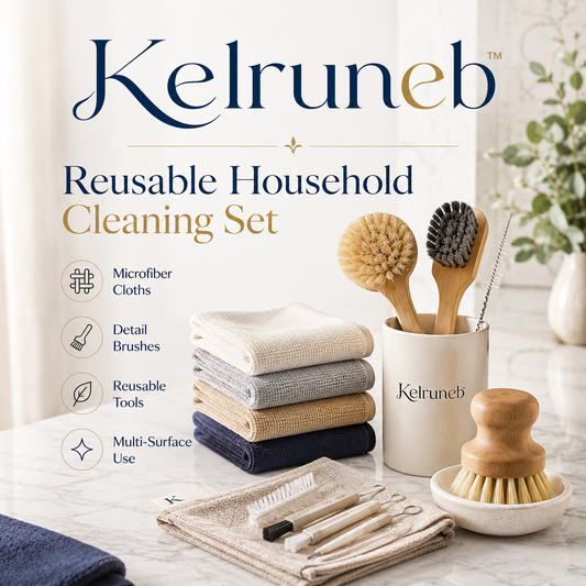 Kelruneb™ Reusable Household Cleaning Set – Microfiber Cloths, Scrub Brushes and Detail Cleaning Tools
